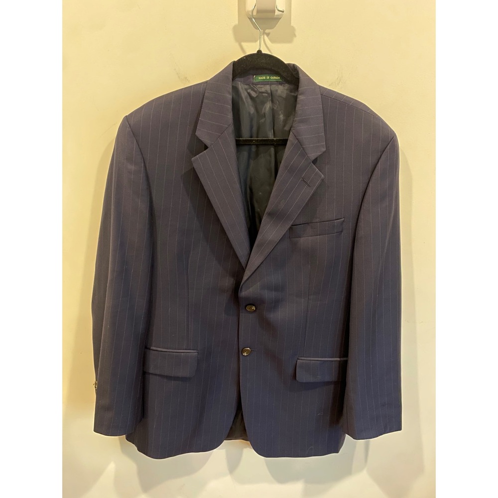 Lauren‎ Ralph Lauren Wool Cashmere Navy Blue Pinstripe Blazer 42R